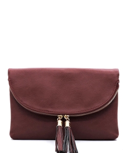 Women's Envelop Clutch Crossbody Bag With Tassels Accent WU075 BURGUNDY
